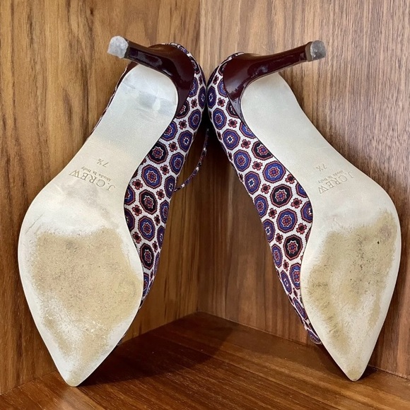 Rare EUC JCREW Everly T-Strap Cap Toe Pump 7.5 Ratti Silk Foulard Burgundy Multi - Picture 7 of 12